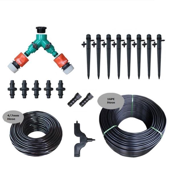 

10m 4/7"+10m 16pe hose 360 degree adjustable stream spike bubbler emitters micro drip irrigation kits bonsai pot flower water