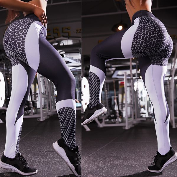 

sports trousers honeycomb pattern hips running jogging tights spring autumn 2019 women yoga pants digital printing gym leggings, White;red