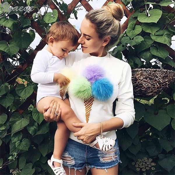 

cute female sweaters pullovers pull 2018 autumn fall new women fashion jumper fluffy ball ice cake patterns shirt girl, White;black