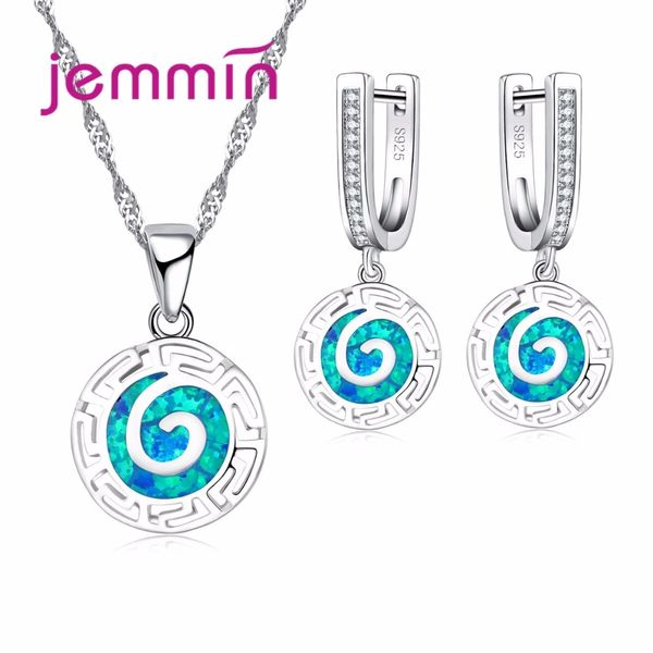 

jemmin retro style pendants necklaces set for woman fine 925 sterling silver blue fire opal engagement anniversary jewellery set, Black