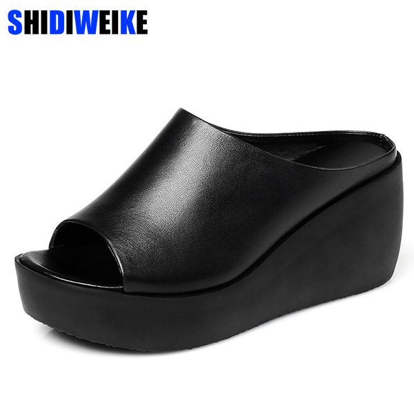 

2018 women summer fashion leisure shoes women platform wedges fish mouth sandals thick boom slippers m307, Black