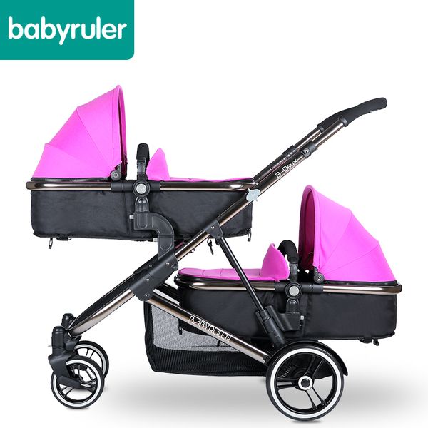 

baby carriage brand babyruler twins stroller bassinet 0~36 months carriage 4 colors base car send accessory