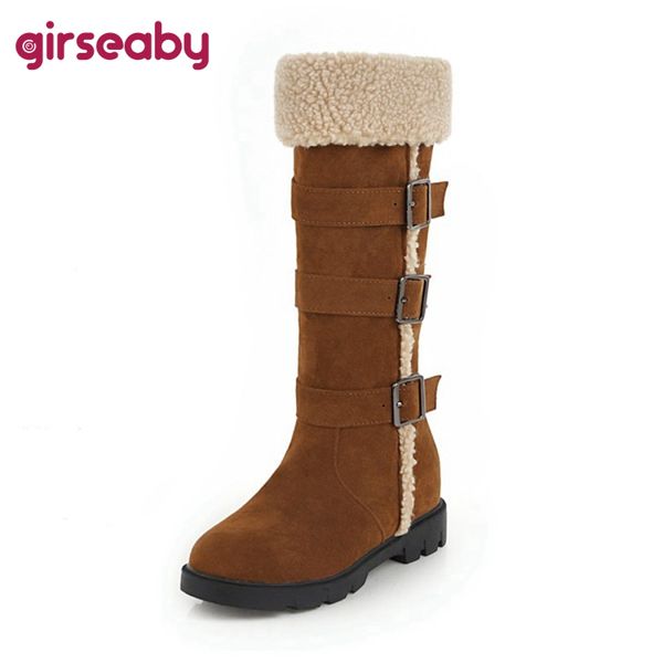 

girseaby ladies snow boots increasing height shoes women mid calf boots keep warm woman winter footwear size 44 botas mujer f425, Black
