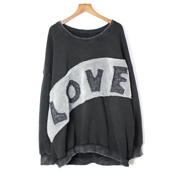 

streetwear casual women 2018 winter europe fashion o-neck full sleeve female print letter pullover patchwork sweatshirt, Black