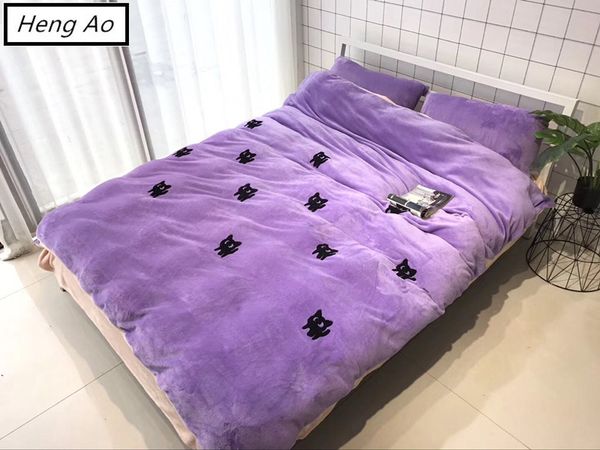 Winter Worm Velvet Purple Bedding Sets Fleece King Size Comforter