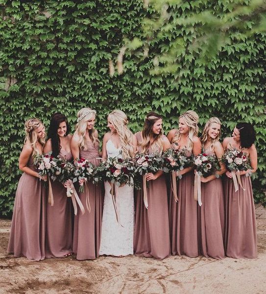 

beach dusty pink bridesmaid dresses sweetheart ruched chiffon a-line country maid of honor dresses wedding party gown, White;pink