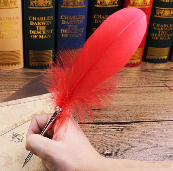 

Fa hion feather quill ballpoint pen 14color ballpoint pen for wedding gift office chool writing upplie