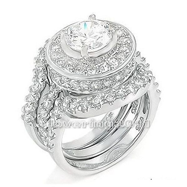 

choucong vintage women 6mm stone diamond 10kt white gold filled 3-in-1 engagement wedding ring set sz 5-11 gift, Slivery;golden