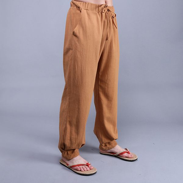 

m~4xl new style men's clothing summer cotton pants loose broad leisure time flax pants plus size costumes, Black