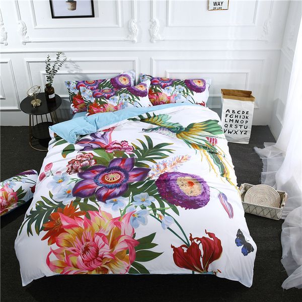 

3d coloured flowers bedding set quilt cover pillow case bed sheet  size polyester soft duvet cover bedclothes