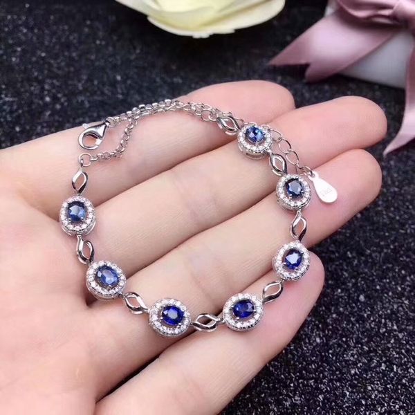 

natural sapphire bracelet3*4mm 925 sterling silver bracelet precious stones beautiful jewelry fashion simplicity highlights noble temperamen, Golden;silver