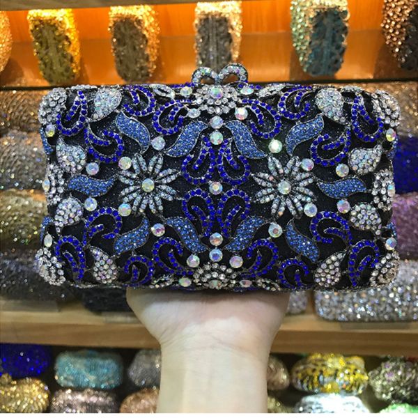 

female diamond blue evening bags luxury crystal women clutch bags bride wedding gold sier pochette party handbags shoulder bag