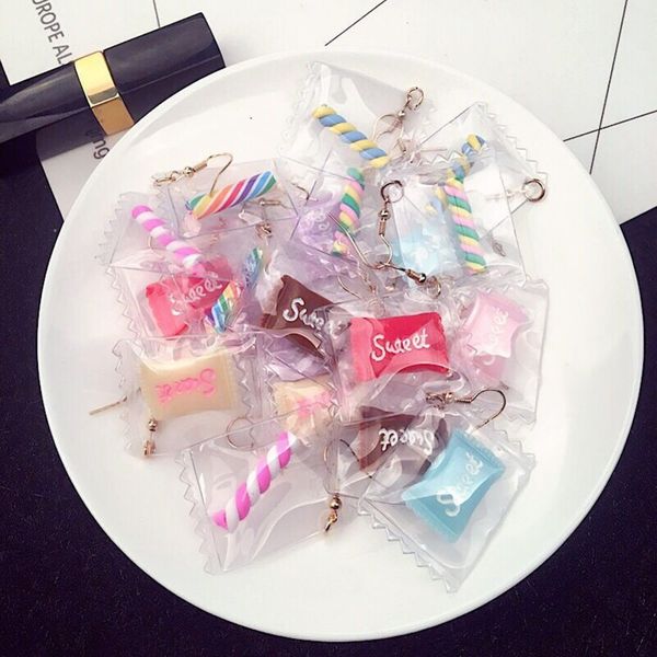 

fashion 1 pair korean candy color fun transparent heart lollipop fashion resin rainbow dangle earrings #277012, Silver