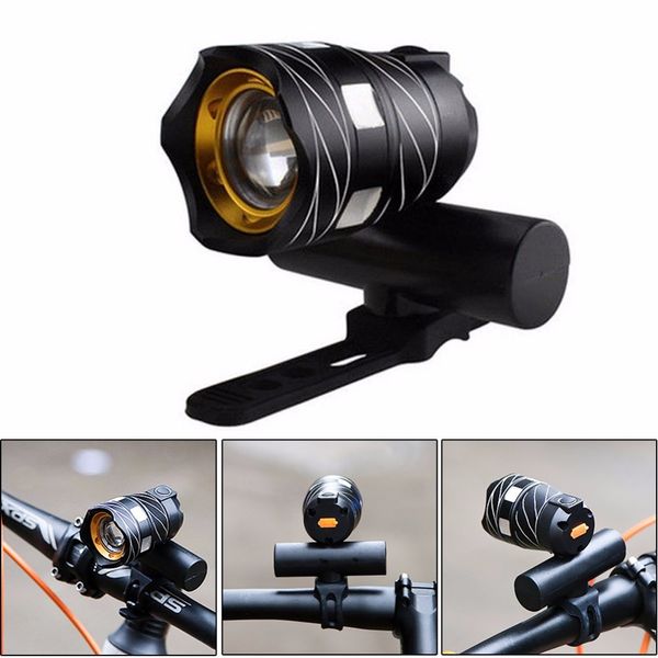 

1600lm zoomable xm-l t6 led bicycle light bike front lamp torch headlight with usb cable rechargeable built-in battery 3 modes