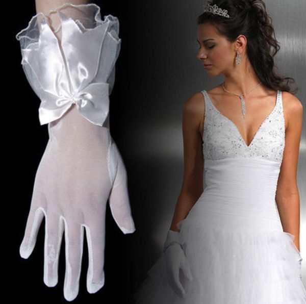 

дешевые оптовые атласные белые свадебные перчатки белые короткие марлевые перчатки полный палец свадебные перчатки, White