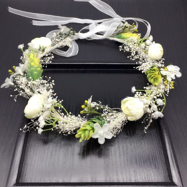 

real small white flower wreath bridal headband headdress ornament kids children flower crown hair accessories adjustable garland