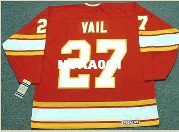 

mens #27 eric vail atlanta flames 1977 ccm vintage retro away hockey jersey or custom any name or number retro jersey, Black;red