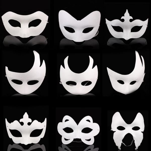 Halloween Großhandel Weiß Unlackiert Gesichtsmaske Plain Blank Version Papiermasse Maske DIY Masquerade Masque Maske