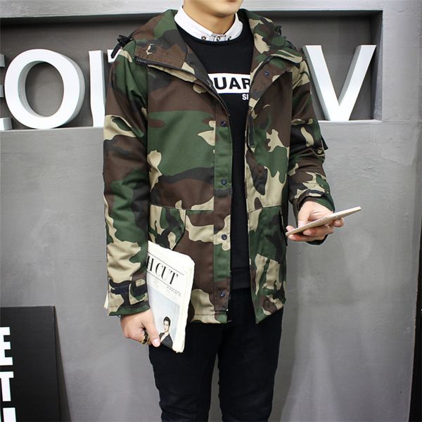 

men camouflage coat loose hooded ski-wear, students tooling jacket leisure male big yards, Black;brown