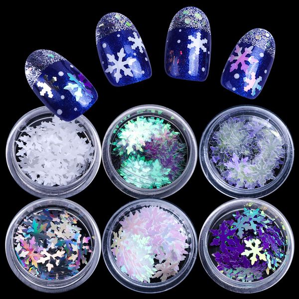 

6 box christmas snow flowers nail sequins decorations holography snowflake nail charm flakes paillette art tool ladx01-06, Silver;gold