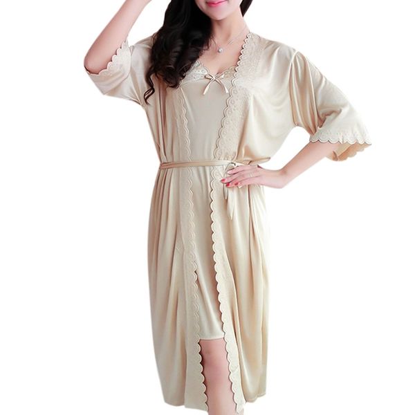 

womens long robe kimono nightdress pajamas sleepwear set faux silk summer bath, Black;red