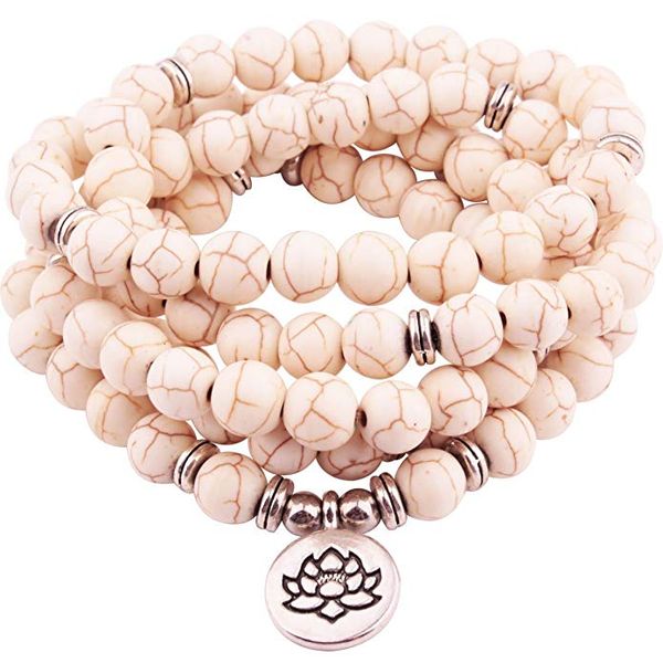 

women`s matte amazonite 108 bracelet lotus charm new design yoga bracelet, Black