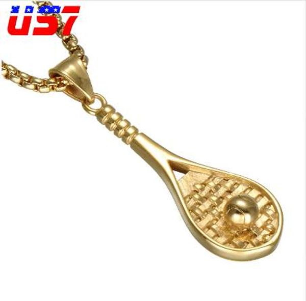 US7 Hip Hop Tennisschläger Ball Anhänger Halsketten Edelstahl Gold Farbe Kpop Sport Fitness Schmuck Für Männer Frauen Schmuck