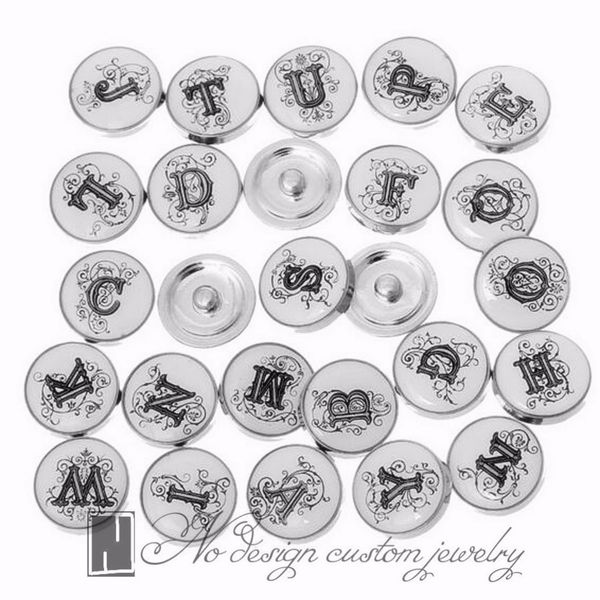 

no design jewelry snap jewelry white glass crystal 26 alphabet letters snap buttons for button jewellery 18mm, Golden;silver