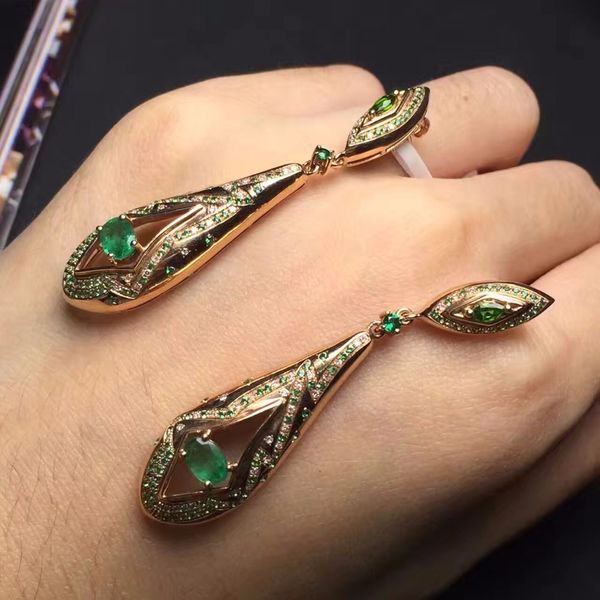 

fine jewelry collection real 18k rose gold 100% natural emearld gemstones cute ethnic vitnage style drop earrings for women, Golden;silver