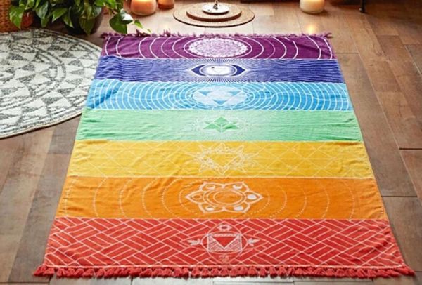 Telo mare arcobaleno 100% cotone Tappetino yoga arazzo di alta qualità Modello colorato intero 75 150 cm261v