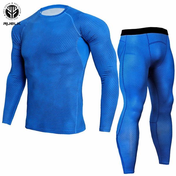 

ruelk 2018 весной и осенью фитнес одежда quick dry костюм колготки мужская компрессионная одежда с длинными рукавами + брюки костюм, Black;brown