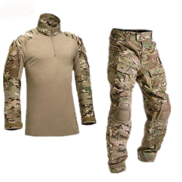 

army uniform camouflage tactical combat suit war game clothing shirt + pants elbow knee pads, Camo