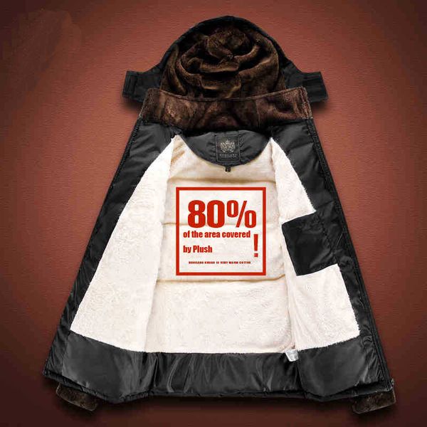 

plus velvet lining casual men coats thick warm winter jacket men detachable hat high collar outerwearoat parka, Black