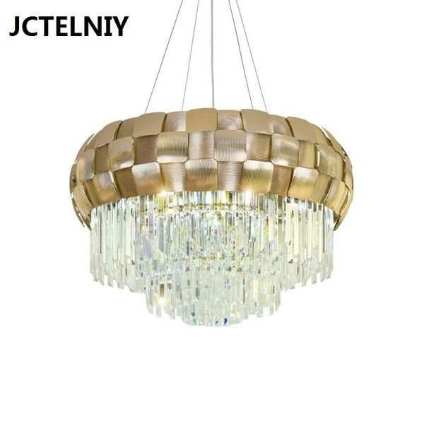 

New modern chandelier simple living room model restaurant lamp study hotel crystal lamp LED stainless steel chandelier