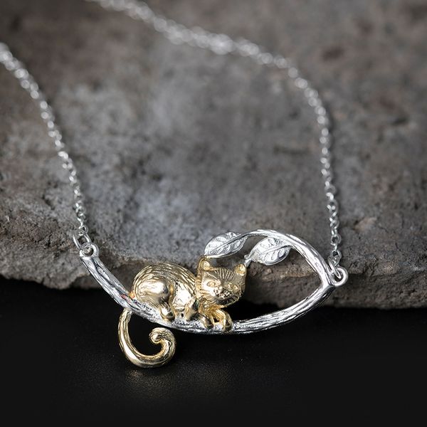 

new 925 sterling silver kitten pendant cute cat silver necklace female clavicle chain personalized 925 jewelry necklace