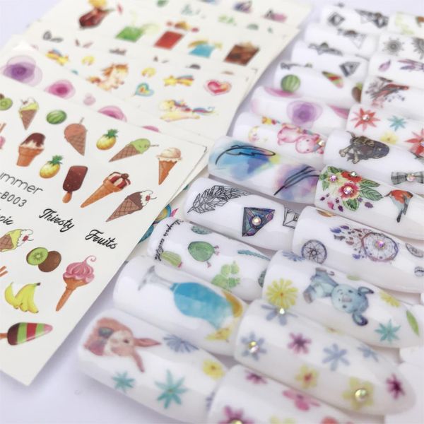 

lcj 30 styles summer butterfly & flower summer image nail decals art colorful full wraps for nail sticker water tips, Black