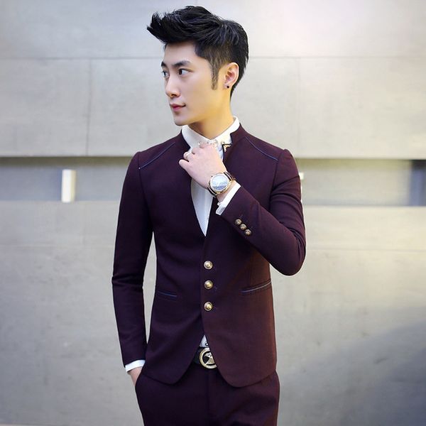 

2018 new men's suit jackets + pants s m xl 2xl 3xl navy blue red business wedding banquet gentleman slim elegance suits set, White;black