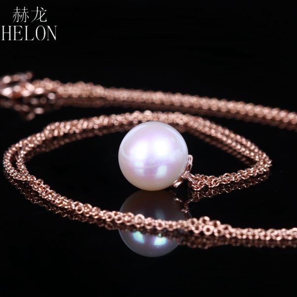 

helon elegant dangle round 8mm white fresh water pearl chain 18k solid rose gold simple design pearl necklace women jewelry, Silver