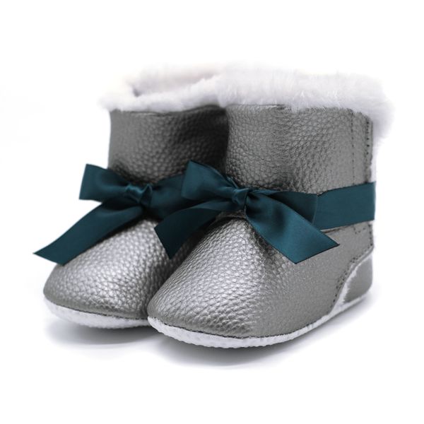 

new autumn winter infant baby girls boys boot lace up bow toddler moccasins soft sole pu leather with fur keep warm boots, Black;grey