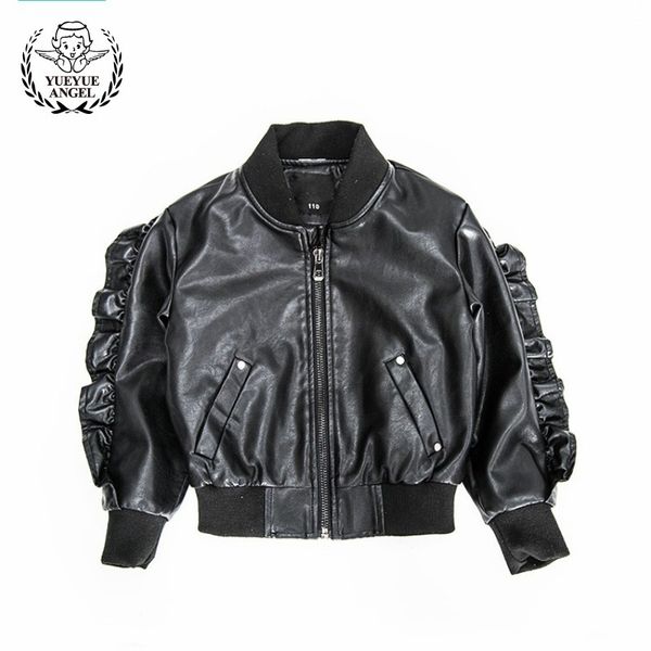 

autumn new 2018 kids boy stand collar motorcycle pu leather jacket ruffles bomber jackets child windproof biker outwear coat, Blue;gray