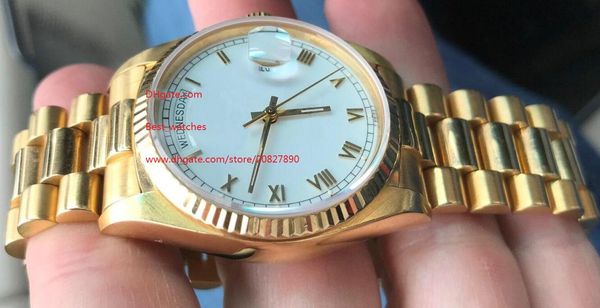 

day date president 18k yellow gold white roman dial 18038 36mm men's sport wristwatches automatic mechanical mens watch w, Slivery;brown