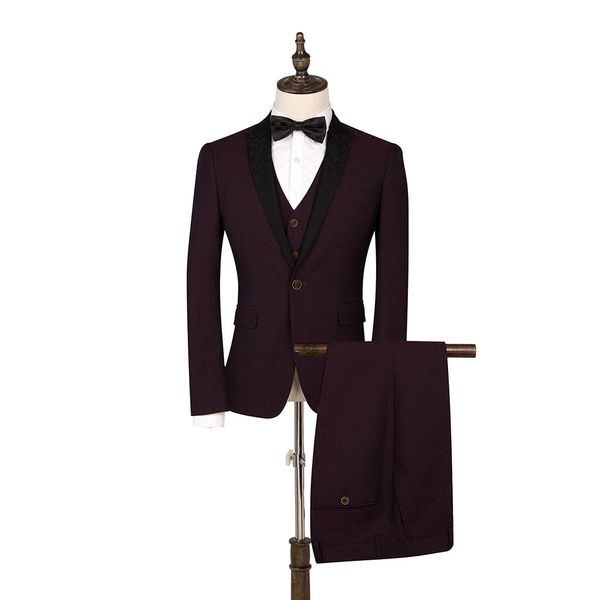 

new folobe fashion burgundy printed 3pcs slim fit formal business tuxedos casual wear groomsmen suits for wedding men suits, White;black