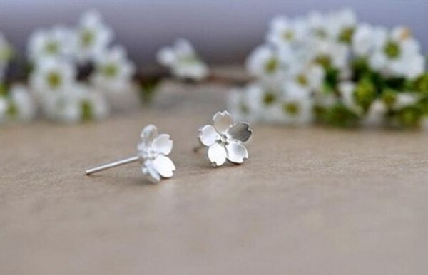 

s925 sakura stud earrings silver sterling earrings fashion jewelry for causal , party, Golden;silver