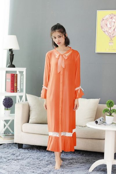 

bow ties neck flare sleeve women sleepwear nightgowns female sleepshirts home dress court nightdress plus szie 3 colors, Black;red