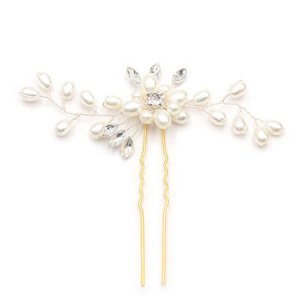 

womens wedding hairpin rhinestone crystal pearls handwork u type folder headwear bridal hair accessories (white