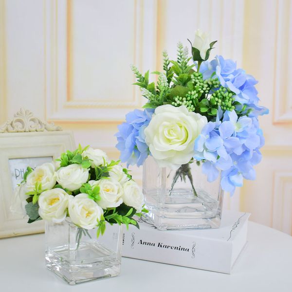 Silk Roses Hydrangea Artificial Flowers Vases With Flowers