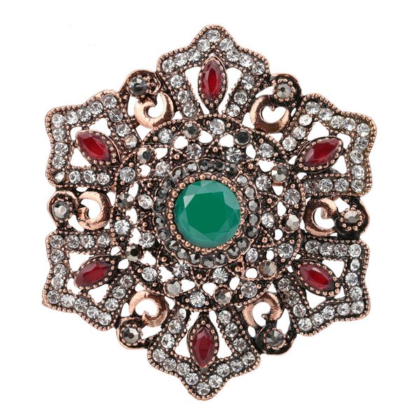 

2018 new flower design vintage brooches pins for women turkey india ethnic green crystal jewelry accessories, Gray