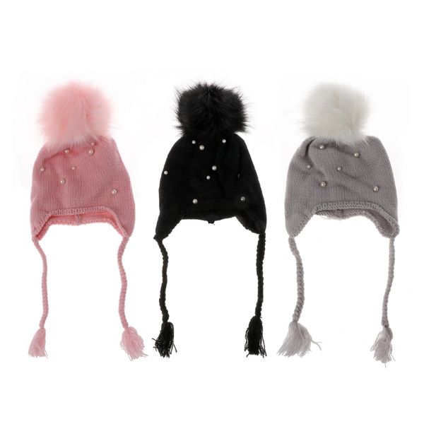 

2018 pom kids child crochet winter warm knit hats baby boys girls beanies caps, Yellow