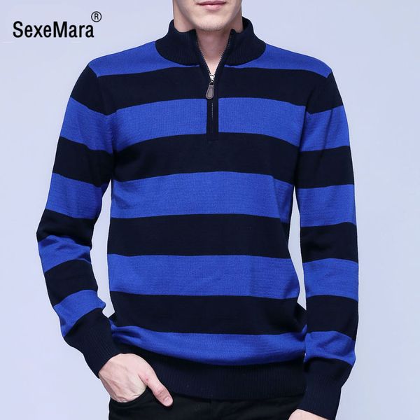 

sexemara brand fashion pullovers 2017 new mens striped sweaters half zipper knitwear autumn and winter men's sweaters, White;black