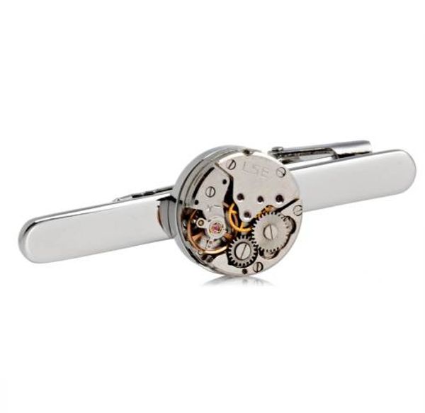 

fashion steampunk men's tie clip vintage watch movement tie clasp tack silver -m15